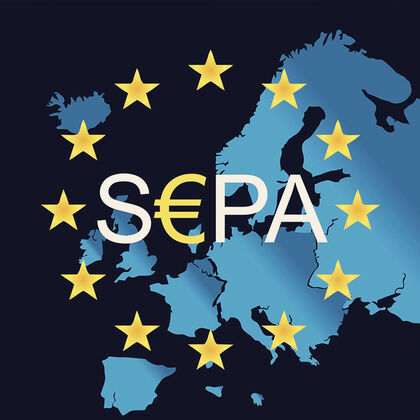 Polecenie zapłaty SEPA Symbol Europy z gwiazdą i logo SEPA